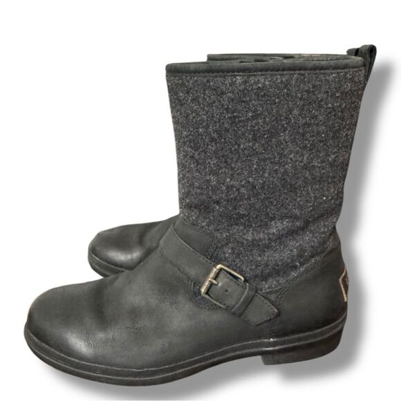 UGG Robbie Mid Calf Moto Boots Waterproof Wool Lined Size 9.5 Black - Picture 2 of 13